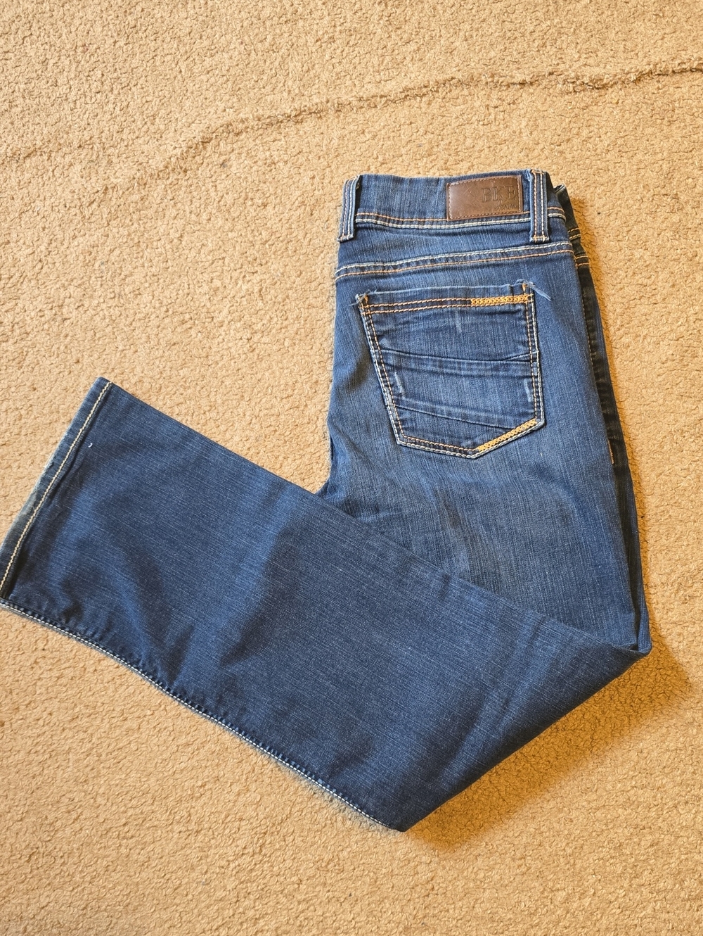 BKE Men's Dark Blue Straight Jeans with Contrast Stitching